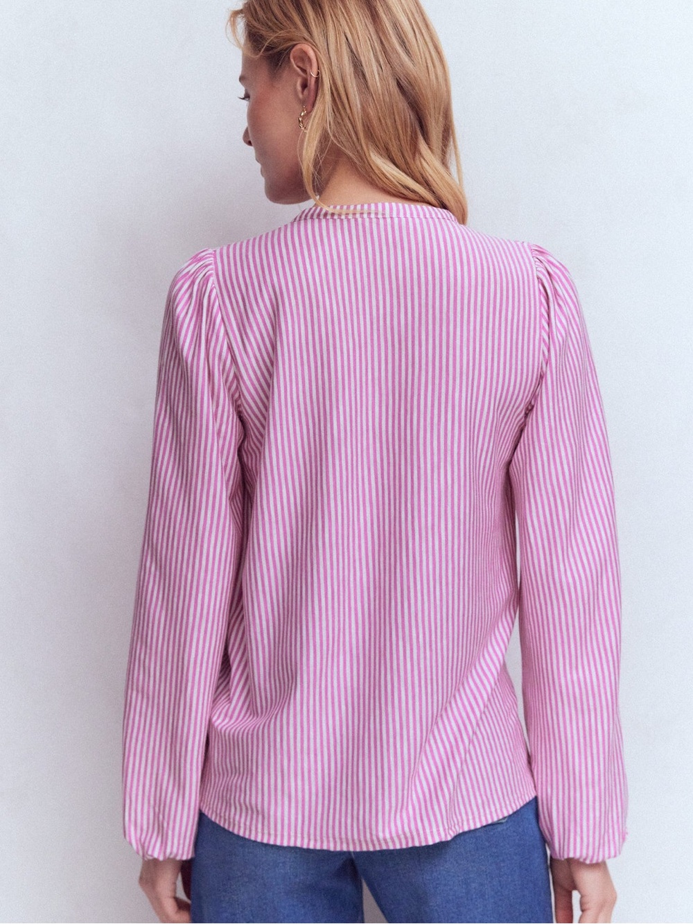 Boden Mya Smocked Jersey Shirt
Clover Purple and Ivory Stripe - Picture 4 of 7